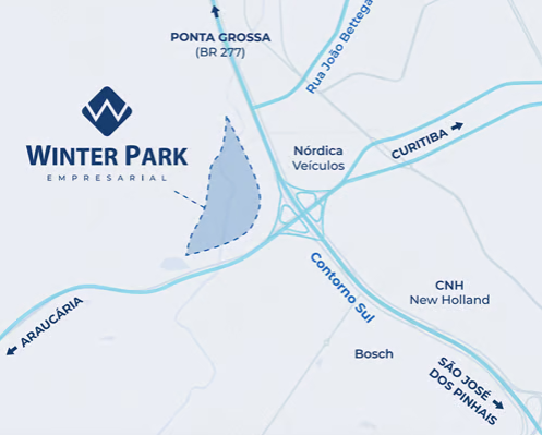 Localização Winter Park Empresarial, um dos galpões logísticos de Curitiba.